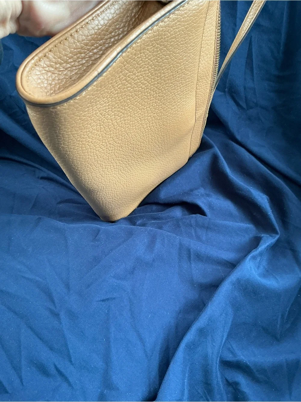 Tory Burch Beige/Tan Pebbled Leather Crossbody with Gold Logo